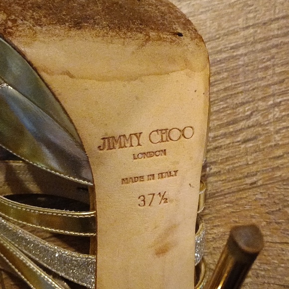 Jimmy Choo Metallic Gold Leather and Coarse Glitter Cage Open Toe Sandals 😘 - Picture 8 of 12